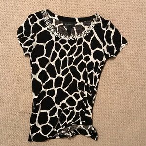 Black and white jeweled INC top